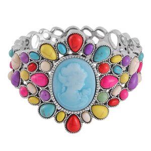 Cameo and Multi Color Howlite Bangle Bracelet in Silver (7.0 In) 26.00 ctw